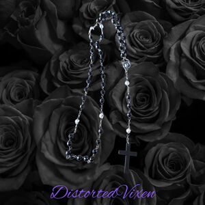 Black Hematite Rosary Necklace –Minimalist Cross, Gothic Prayer Beads, Grounding